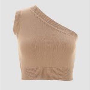 One-Shoulder Tan Knit Top: Cider Size‎ Small